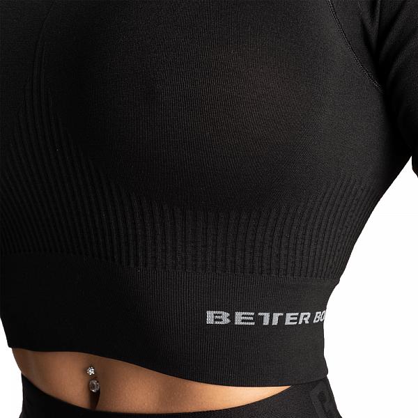 Better Bodies Rib Seamless Crop LS - Black Melange Detail 4